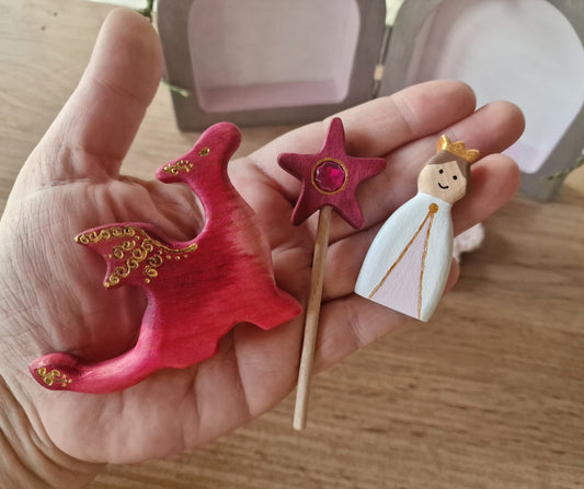 Holzdrache, Prinzessin mit Holz Zauberstab